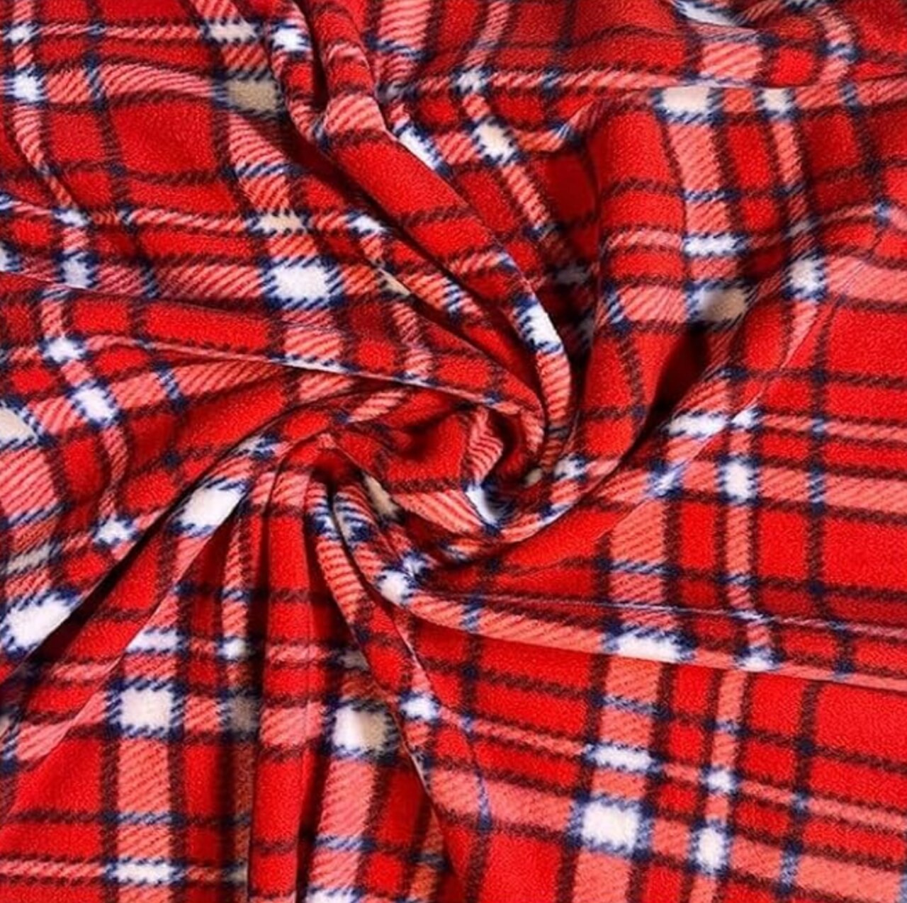FabricLA | Fleece Fabric By The Yard | 72"X60" Inch Wide | Anti Pill Polar Fleece | Soft, Blanket, Throw, Poncho, Pillow Cover, PJ Pants, Booties, Eye Mask - Plaid Red (2 Yard)
